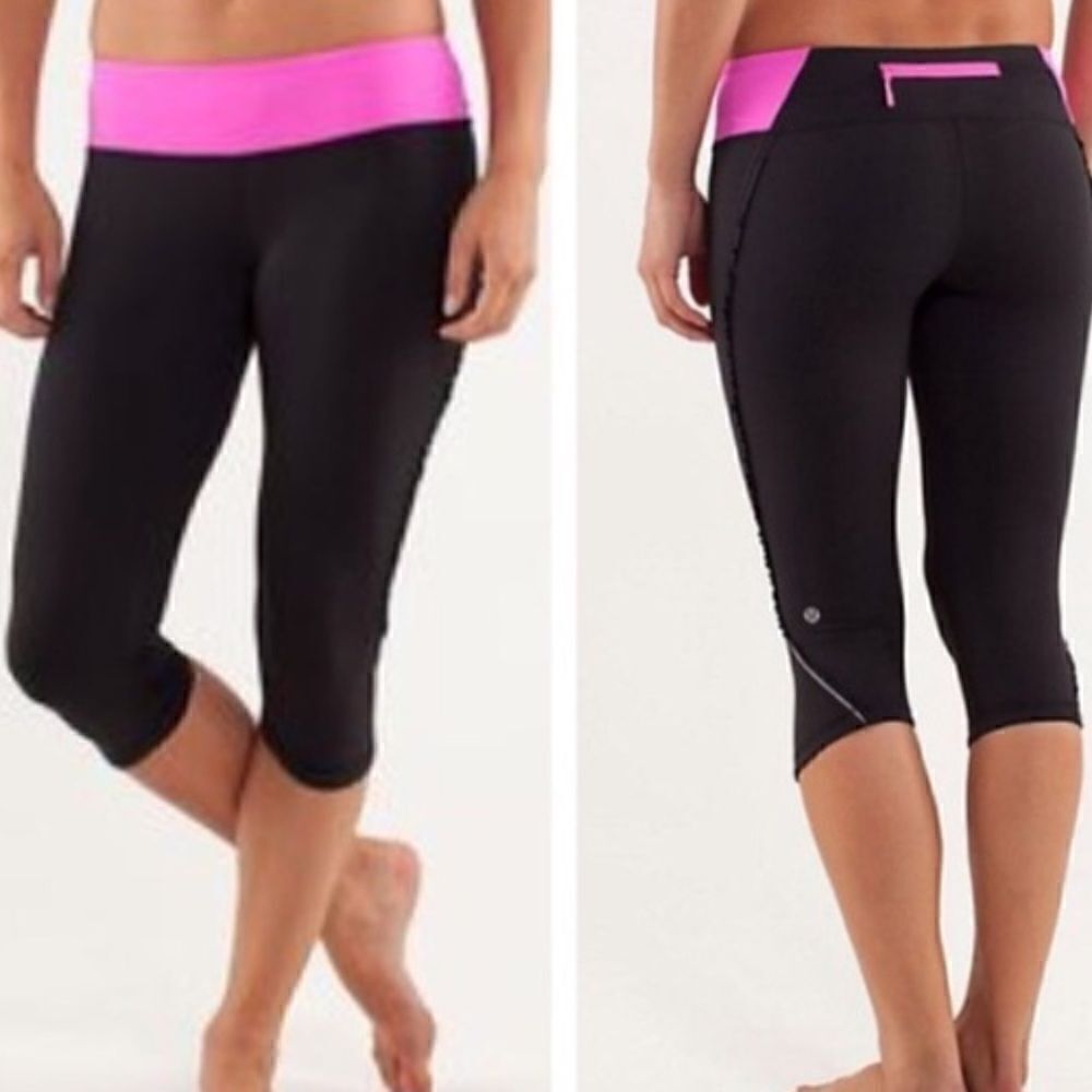 LULULEMON Run Mod Moves Crop Pants Black Pink Size 4